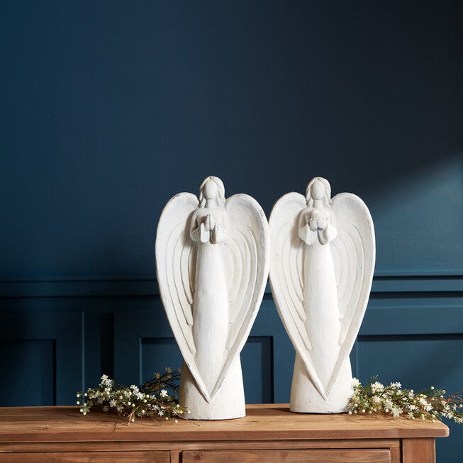 Stone Garden Angel Statue With Bird Accent (Set Of 2), , alternate image number null