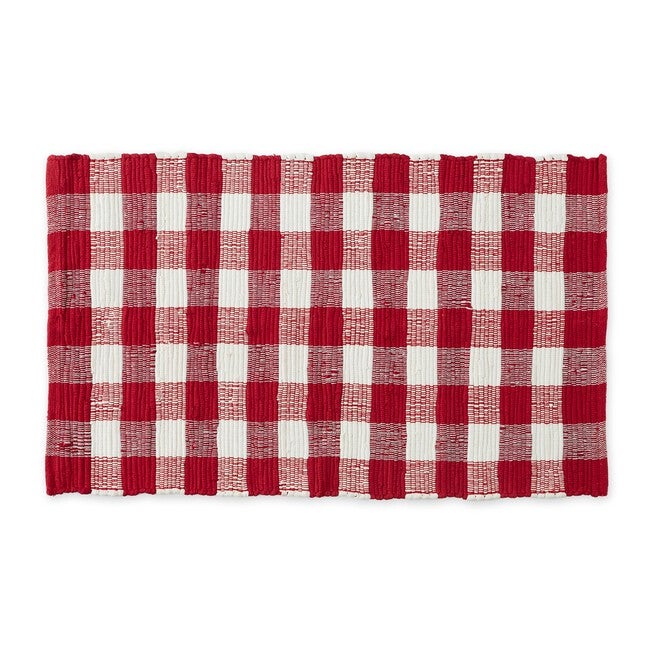 Red & White Buffalo Check Rag Rug 26X40, RED, hi-res image number null
