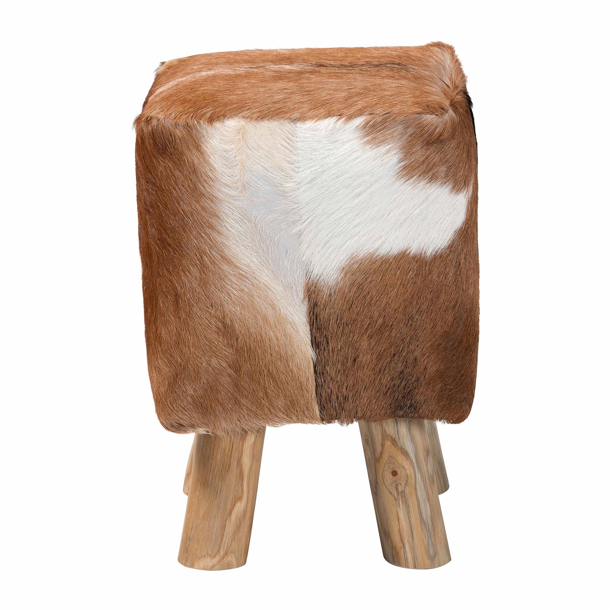 Scotlyn Genuine Goat Leather Footstool, BROWN, alternate image number 2