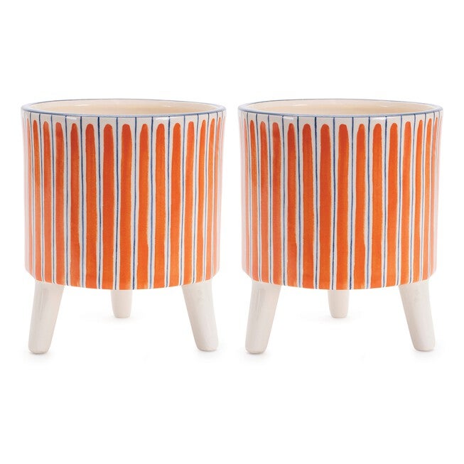 Footed Stripe Planter (Set of 2), ORANGE/BLUE, alternate image number null