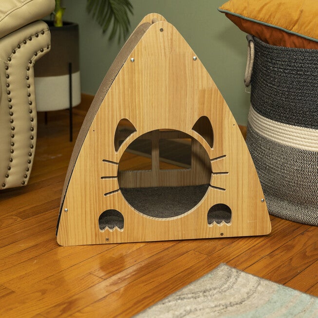 Armarkat Real Wood Medium Triangular Natural Solid Wood Cat Condo S2106 Cat House, , on-hover image number 1