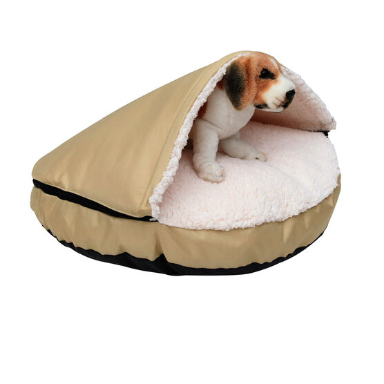 Happycare Tex Durable Oxford to Sherpa Pet Cave and Round Pet Bed, 25", with Removable top and Insert, Khaki, KHAKI, hi-res image number null