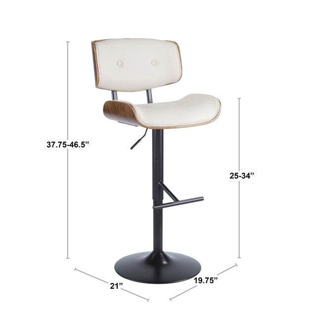Lombardi Mid-Century Modern Adjustable Barstool In Walnut With Faux Leather Upholstery, , alternate image number 12