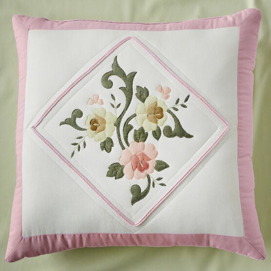 Ava Embroidered Cotton 16" Square Pillow, Ava Embroidered Cotton 16" Square Pillow,