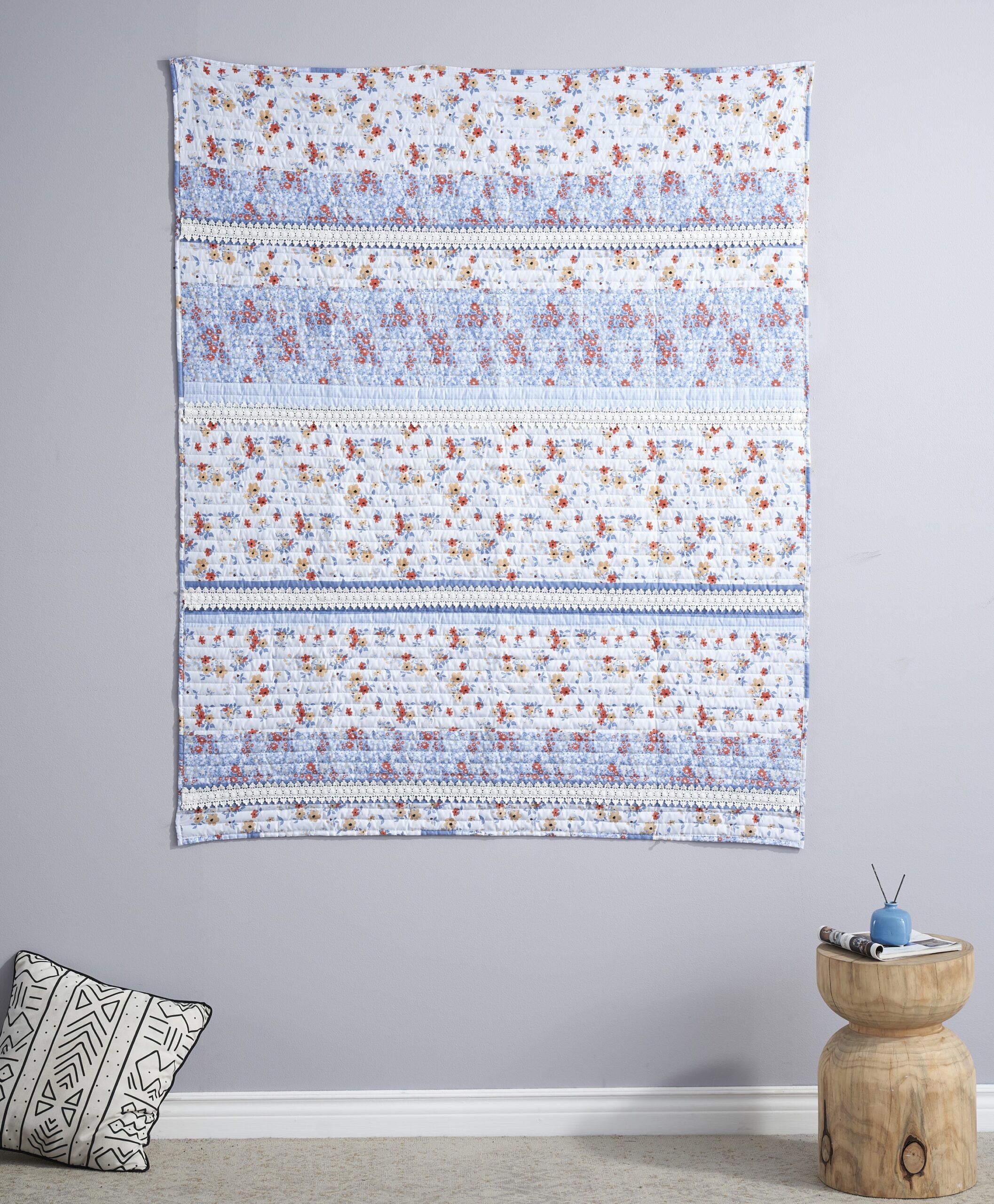 Betty Floral Quilted Throw Blanket, WHITE, alternate image number 3