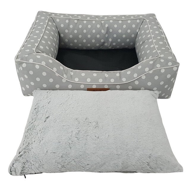 Dots Printing poly-cotton bolster with detachable faux fur cushion Medium Size, , alternate image number null