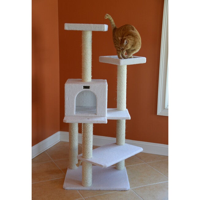 Real Wood 57 inches Fleece Covered Cat Tree Climber, , on-hover image number null