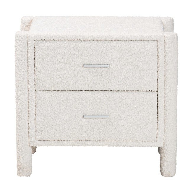 Laria Modern White Teddy-Bear Fabric 2-Drawer Nightstand, WHITE, alternate image number null