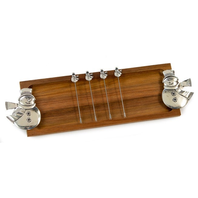 Picnic Plus Wood Serving Tray with Food Picks, SNOWMAN, hi-res image number 0