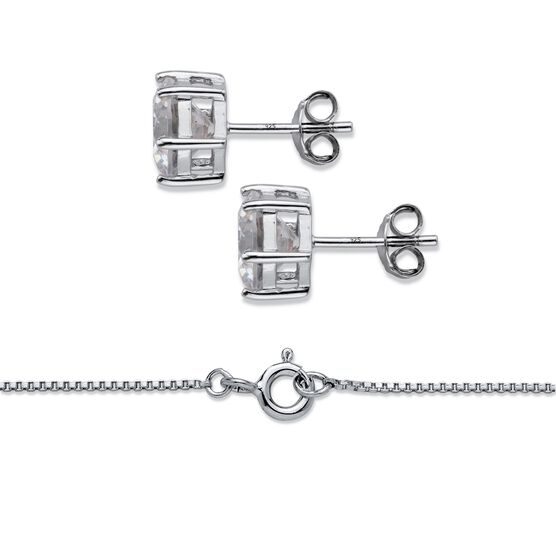 Platinum over Sterling Silver Pendant (9mm) Round Cubic Zirconia with 18" Chain, , on-hover image number null