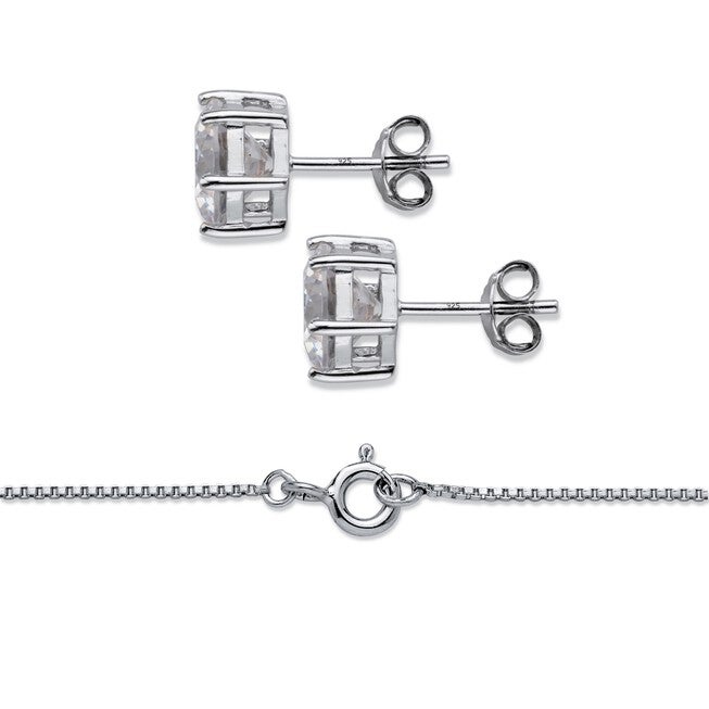 Platinum over Sterling Silver Pendant (9mm) Round Cubic Zirconia with 18 inches Chain, , on-hover image number 1