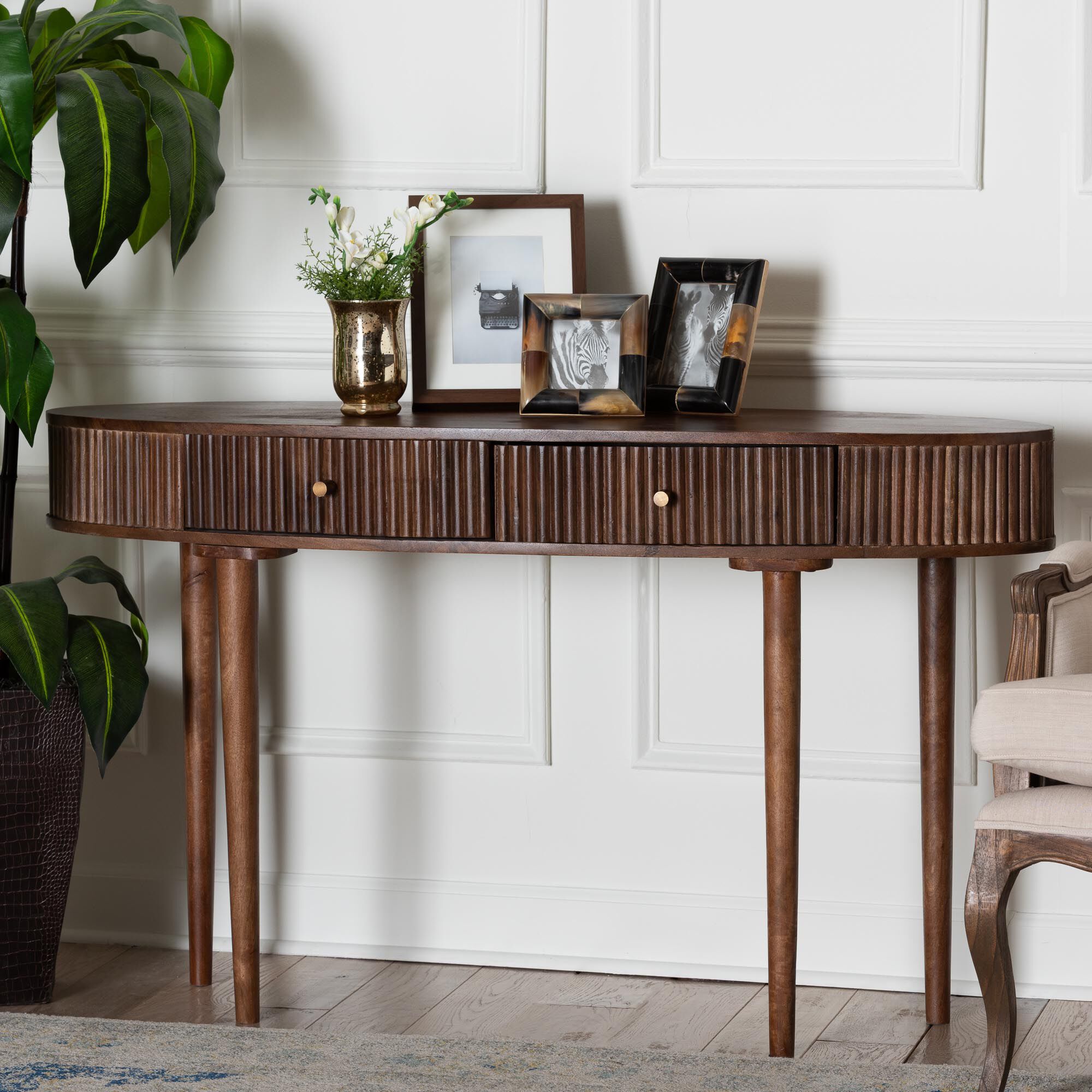 Linore Fluted Wood Console Table, WALNUT, hi-res image number 0
