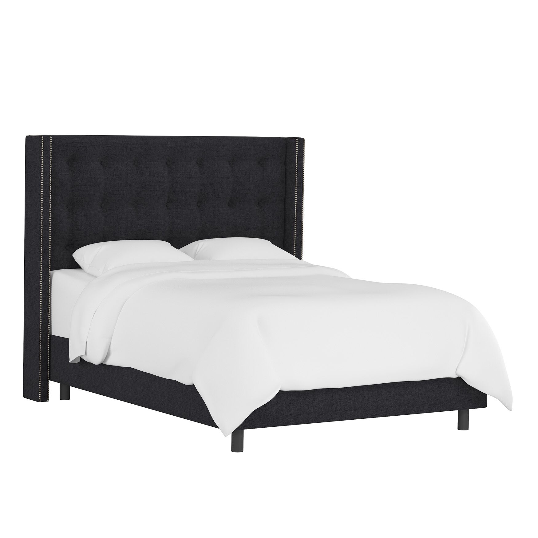 Button Tufted Wingback Bed, LINEN BLACK, hi-res image number 0