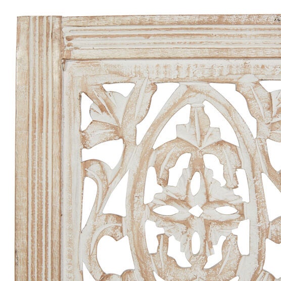 Cream Traditional Floral Mango Wood Wall Décor, , alternate image number null
