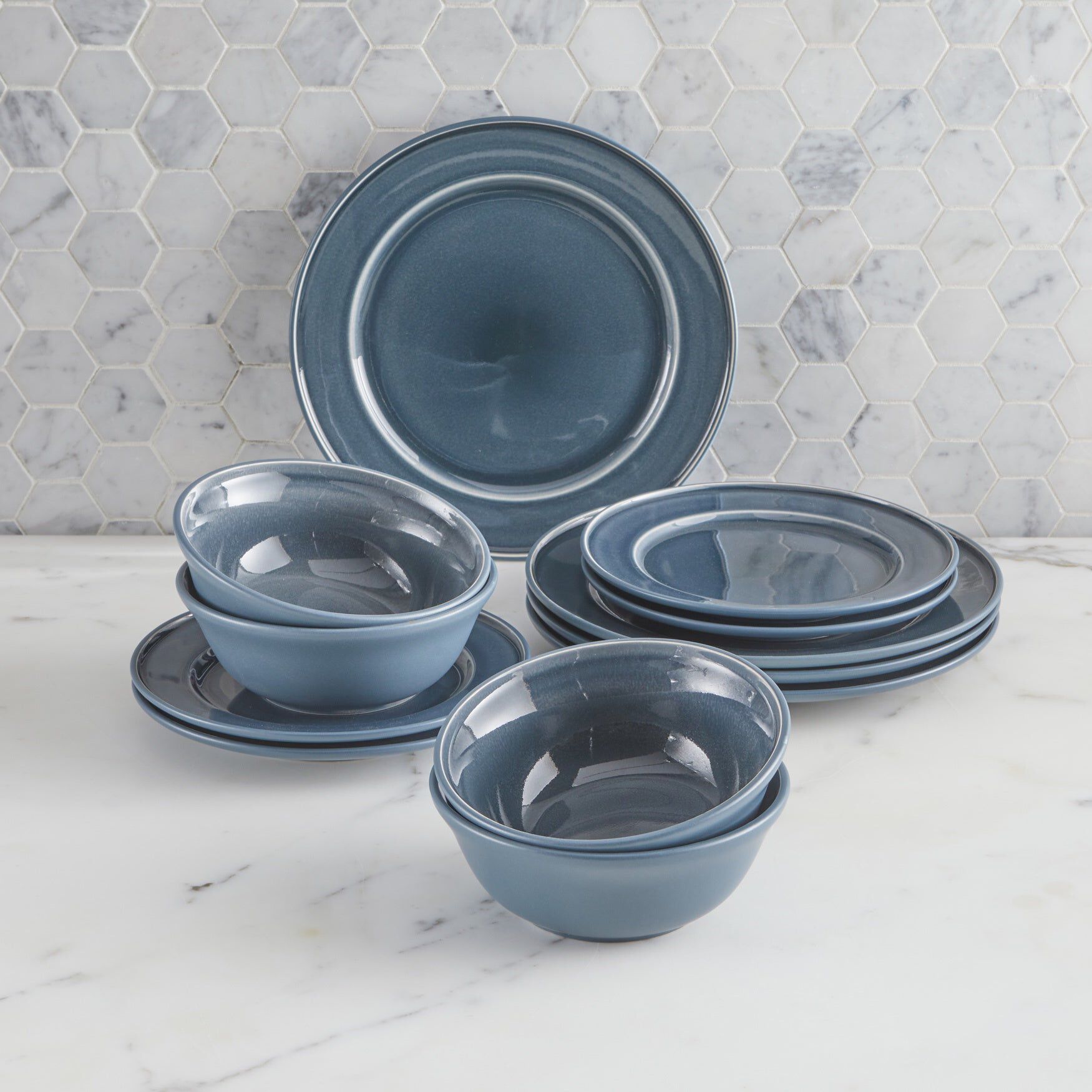 Simple Martha Stewart 12-pc Dinnerware Set, Blue | Brylane Home