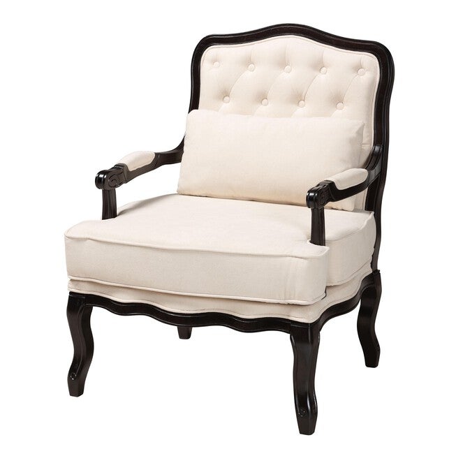 Dion Traditional French Cream Fabric And Wenge Brown Finished Wood Accent Chair, CREAM BROWN, hi-res image number 0