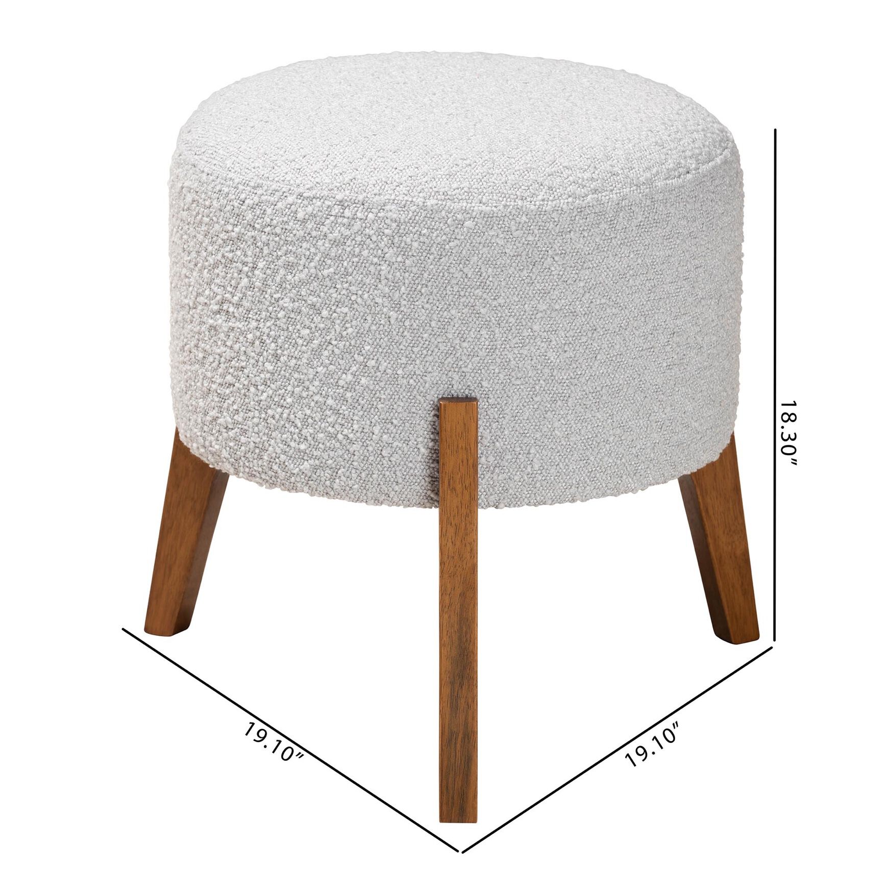 Elkie Japandi Cream Boucle Fabric And Walnut Brown Finished Wood Ottoman Footstool, , alternate image number 12