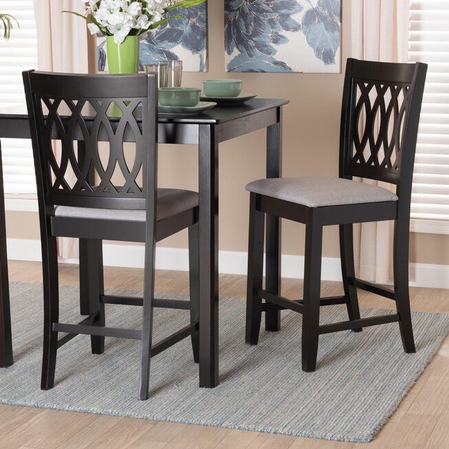 Florencia Modern Beige Fabric And Espresso Brown Finished Wood Counter Stool, , alternate image number null