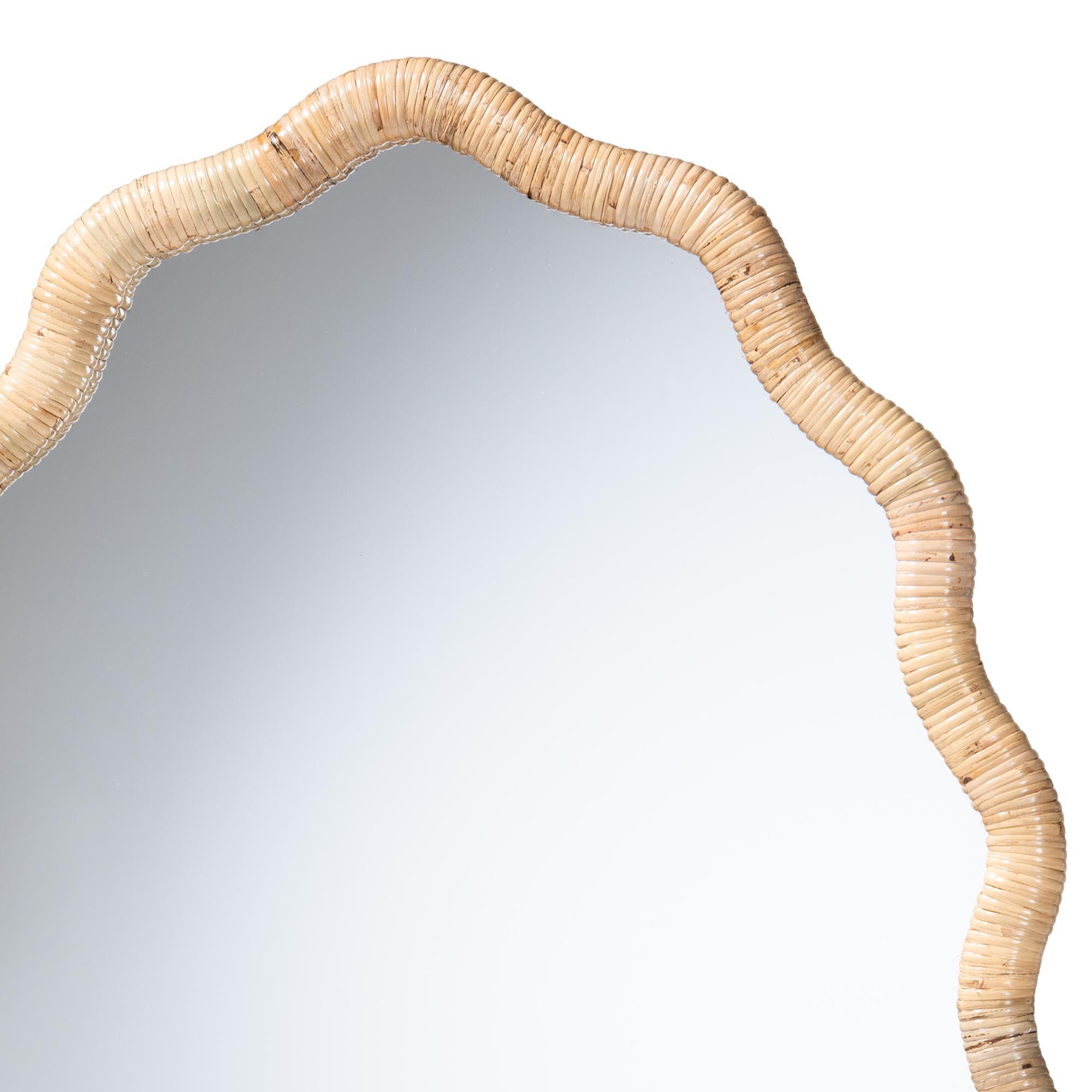 Rasida Scalloped Oval Natural Rattan Wall Mirror, HONEY, alternate image number 3