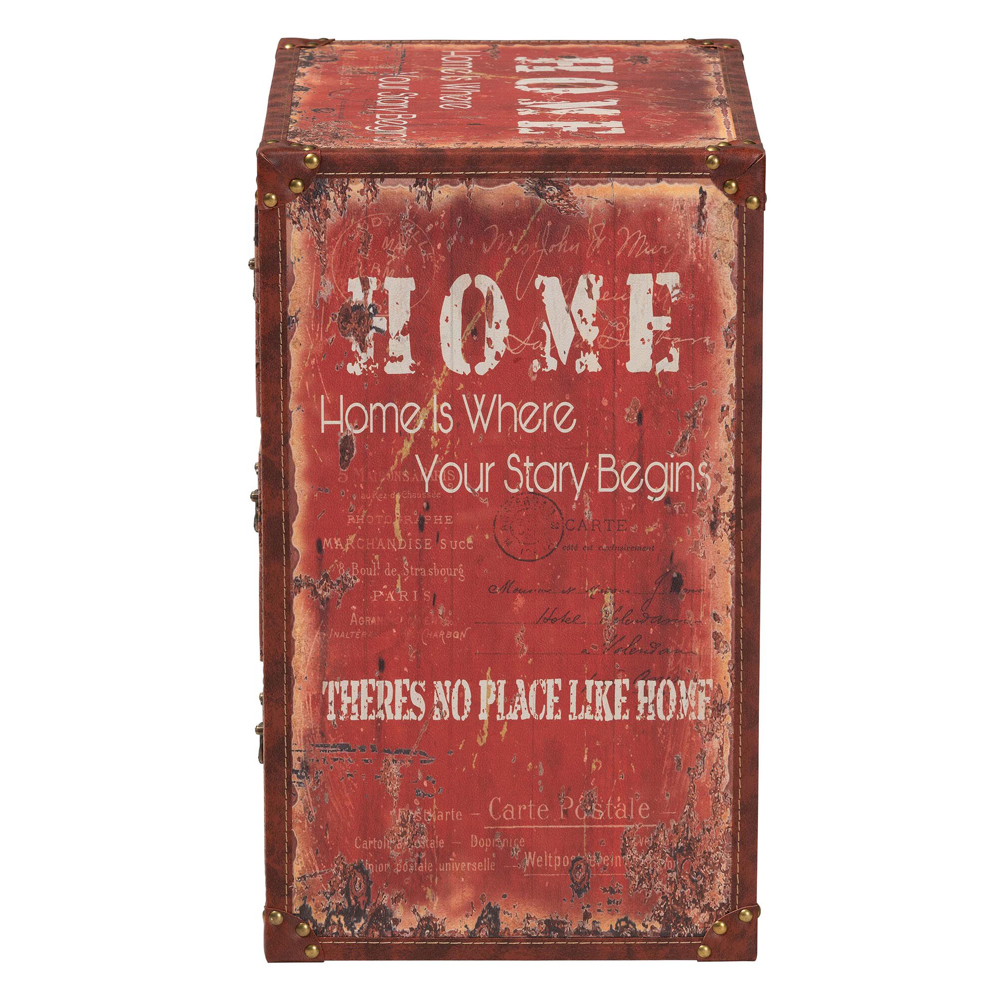 Lorand Vintage Faux Leather and Wood 3-Drawer Storage Trunk, RED, alternate image number 4