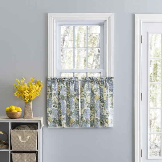 Hydrangea Tailored Tier Curtain Pair, BLUE, hi-res image number null