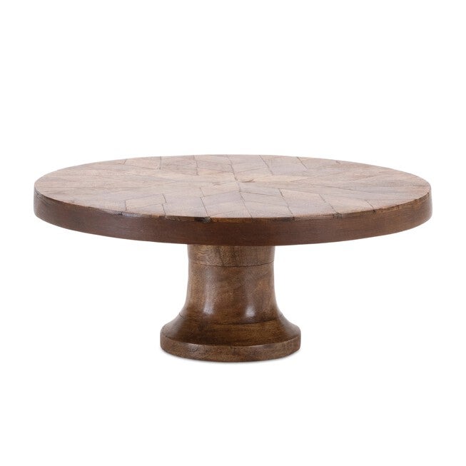 Mango Wood Pedestal Tray 10.5 inchesD, BROWN, hi-res image number 0