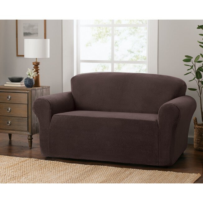 Stretch Sherpa Loveseat Cover, CHOCOLATE, hi-res image number null
