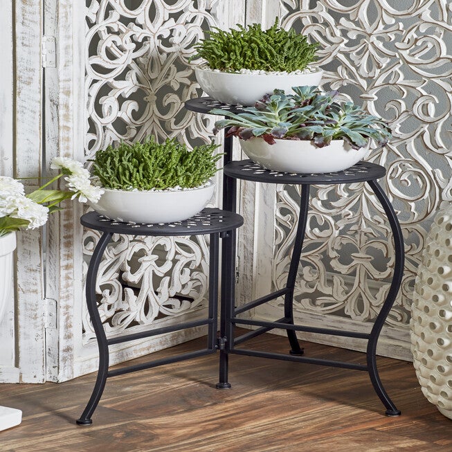 3-Tier Black Metal Traditional Plant Stand, BLACK, hi-res image number null