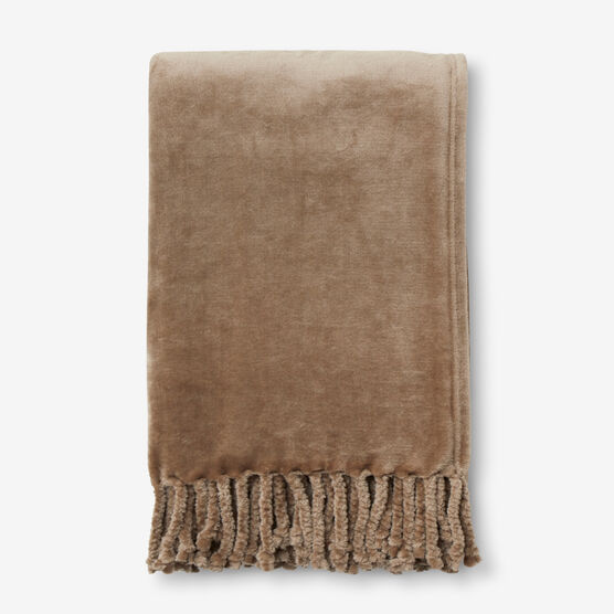 OVERSIZED FLEECE THROW WITH BRAIDED TASSELS, TAUPE, hi-res image number null