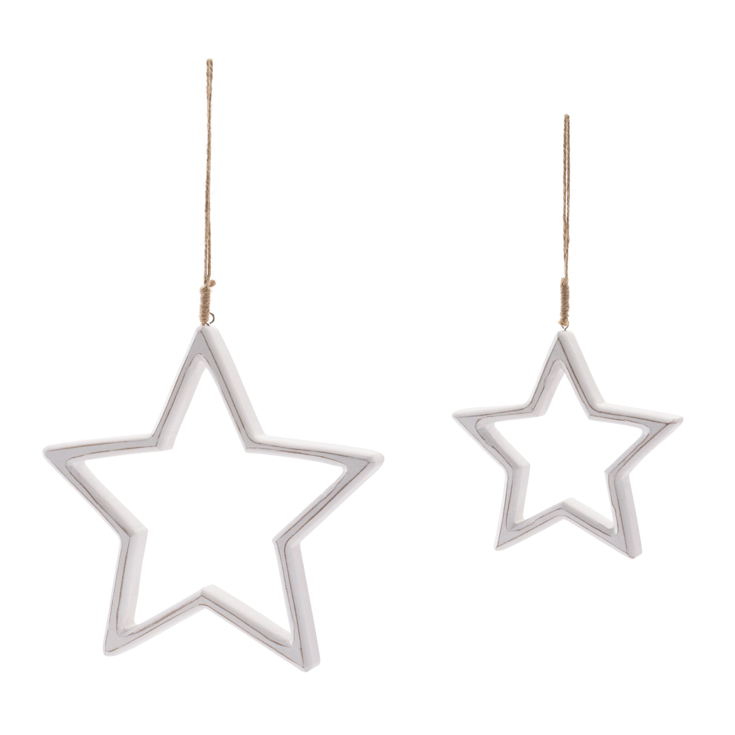 Carved Wooden Star Ornament (Set of 2), WHITE BROWN, alternate image number 1