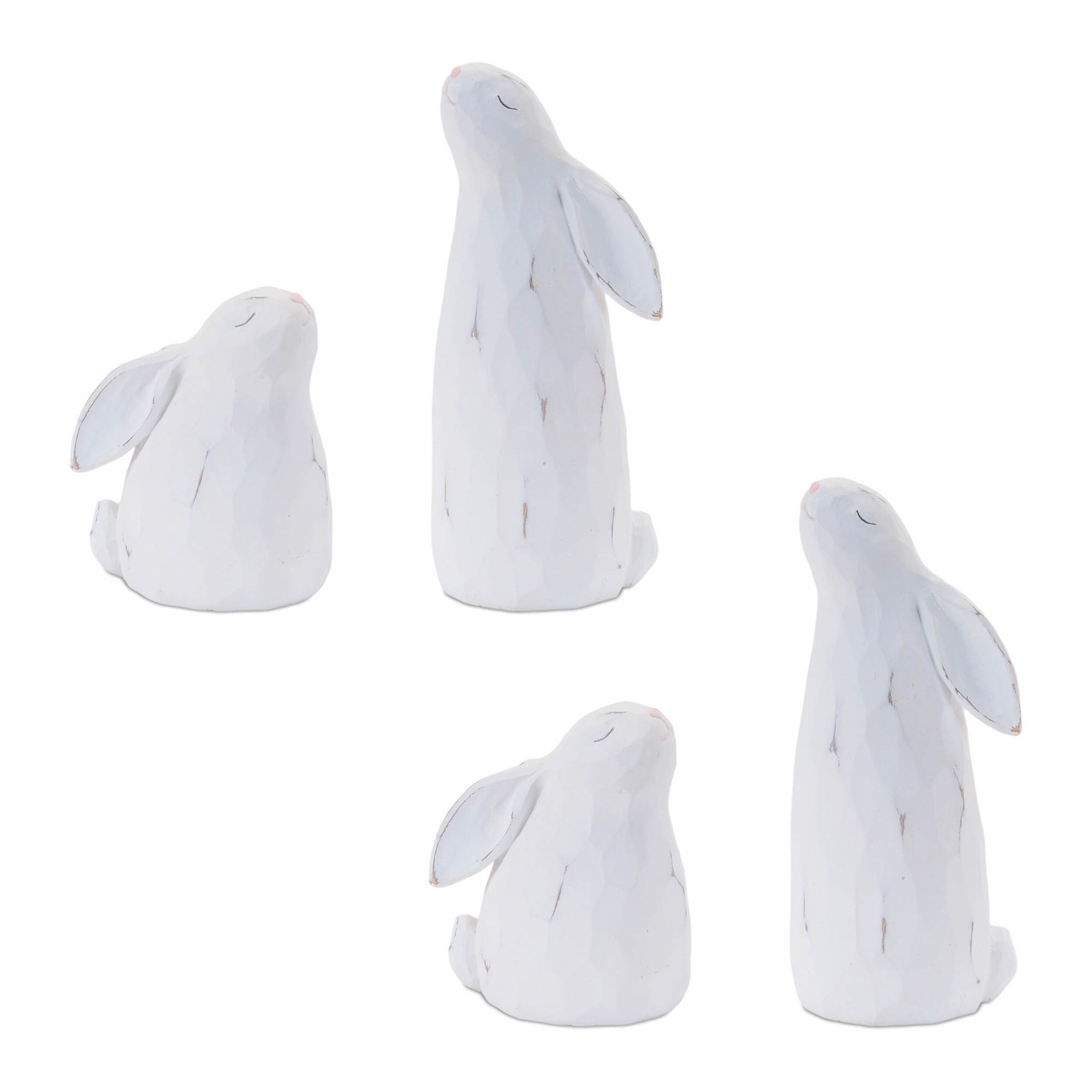 Carved Bunny Figurine Set of 4, WHITE PINK, alternate image number 3
