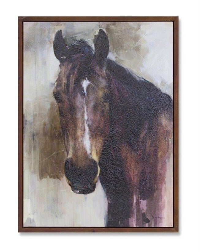 Wood Framed Horse Canvas Painting 31.5 inchesH, BROWN/WHITE/BEIGE, hi-res image number 0