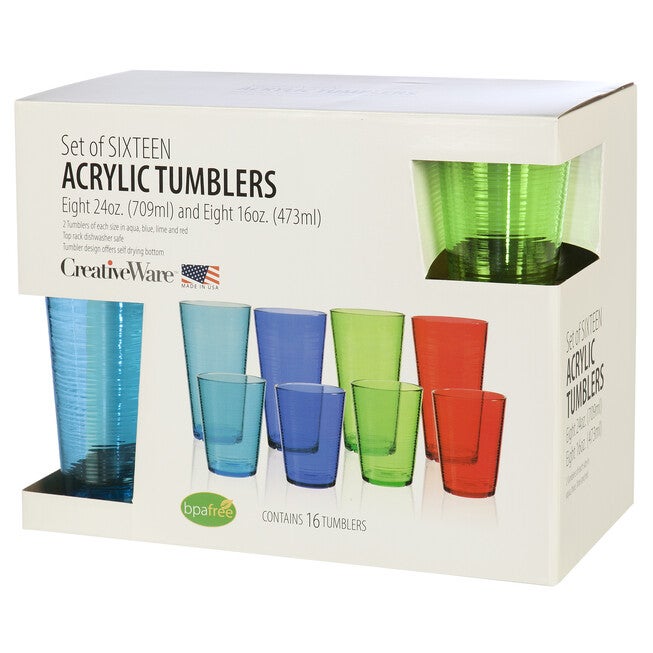 Creative Ware Bark Set of 16 Acrylic Tumblers, ASSORTED, hi-res image number 0