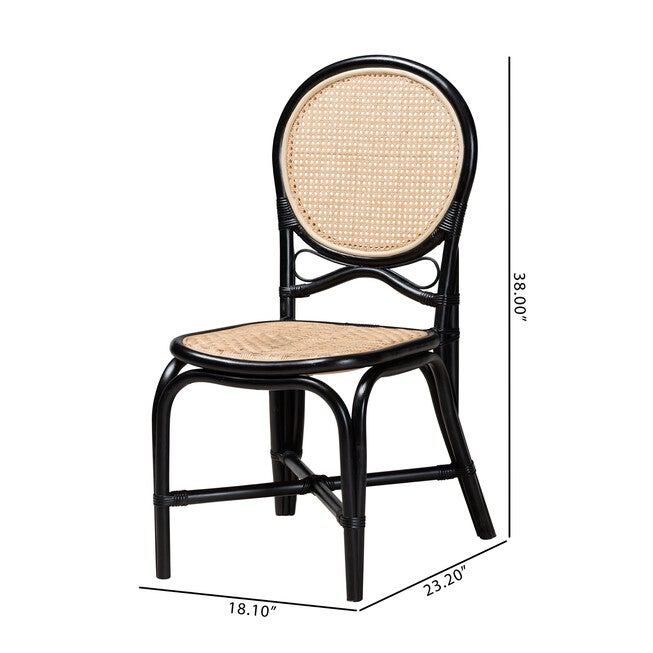 Ayana Mid-Century Modern Two-Tone Black And Natural Brown Rattan Dining Chair, , alternate image number 9