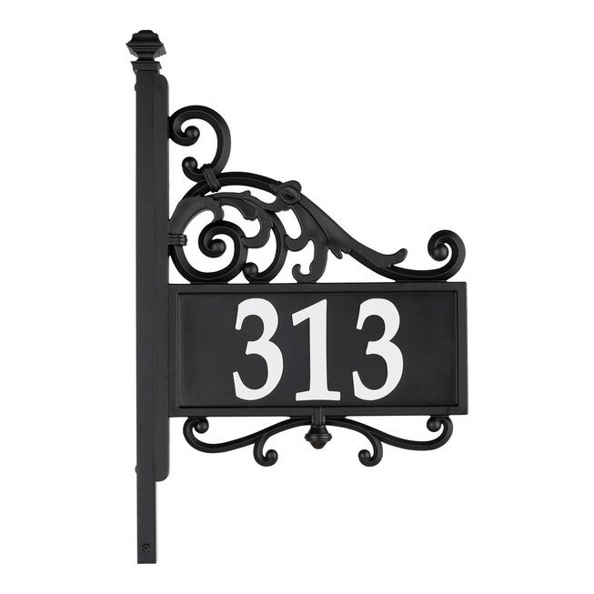 Nite Bright Acanthus Reflective Address Post Sign, BLACK WHITE, hi-res image number null