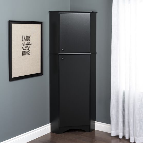Door Corner Storage Cabinet Black, Tall Corner Cabinet With Doors Black