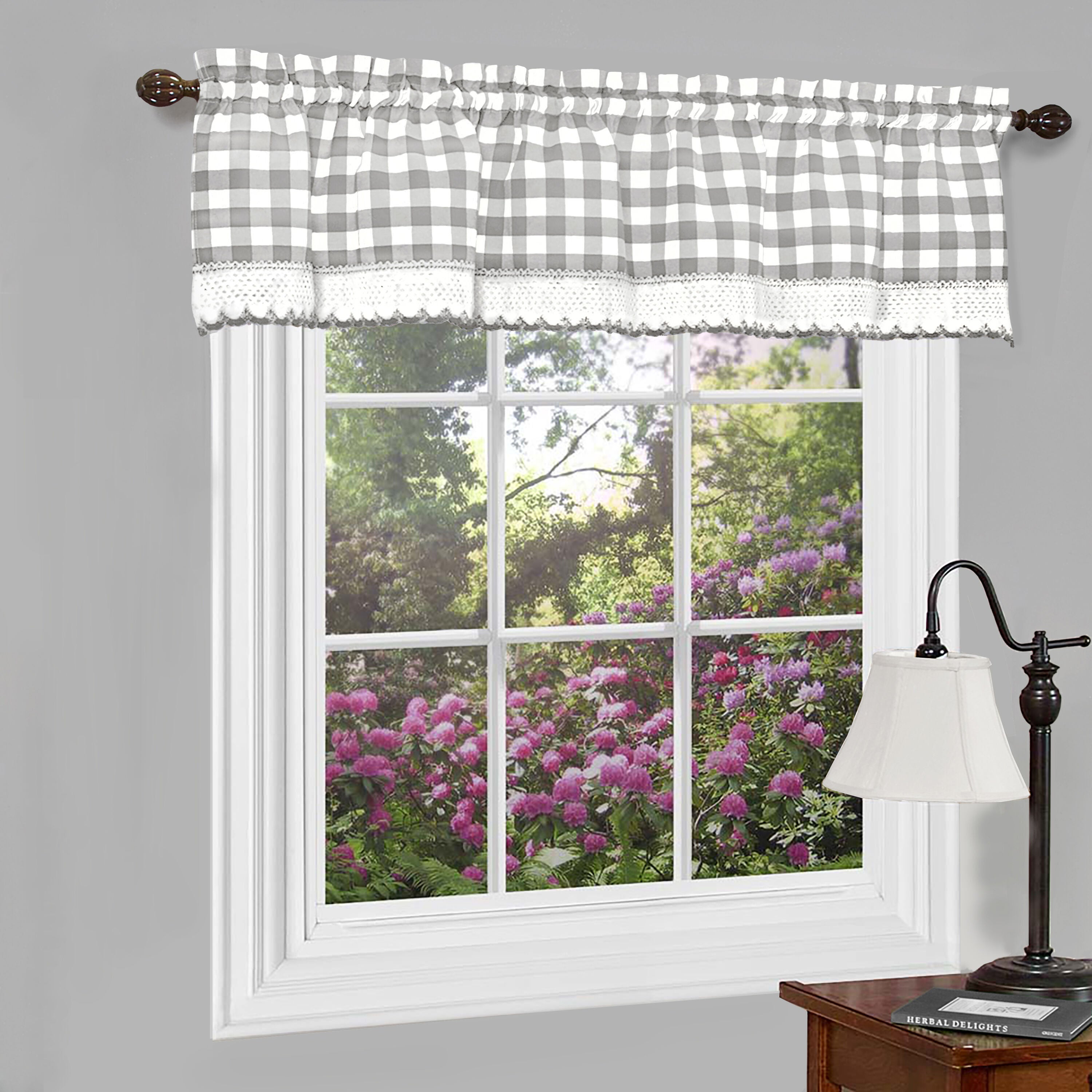 Buffalo Check Window Curtain Valance, GREY, hi-res image number 0