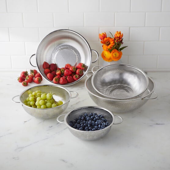 5-Pc Perforated Stainless Steel Colander, STAINLESS, hi-res image number null
