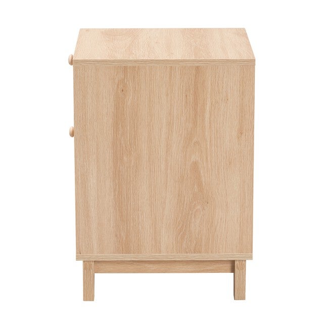 Elsbeth Mid-Century Modern Light Brown Finished Wood And Natural Rattan 1-Drawer End Table, , alternate image number null