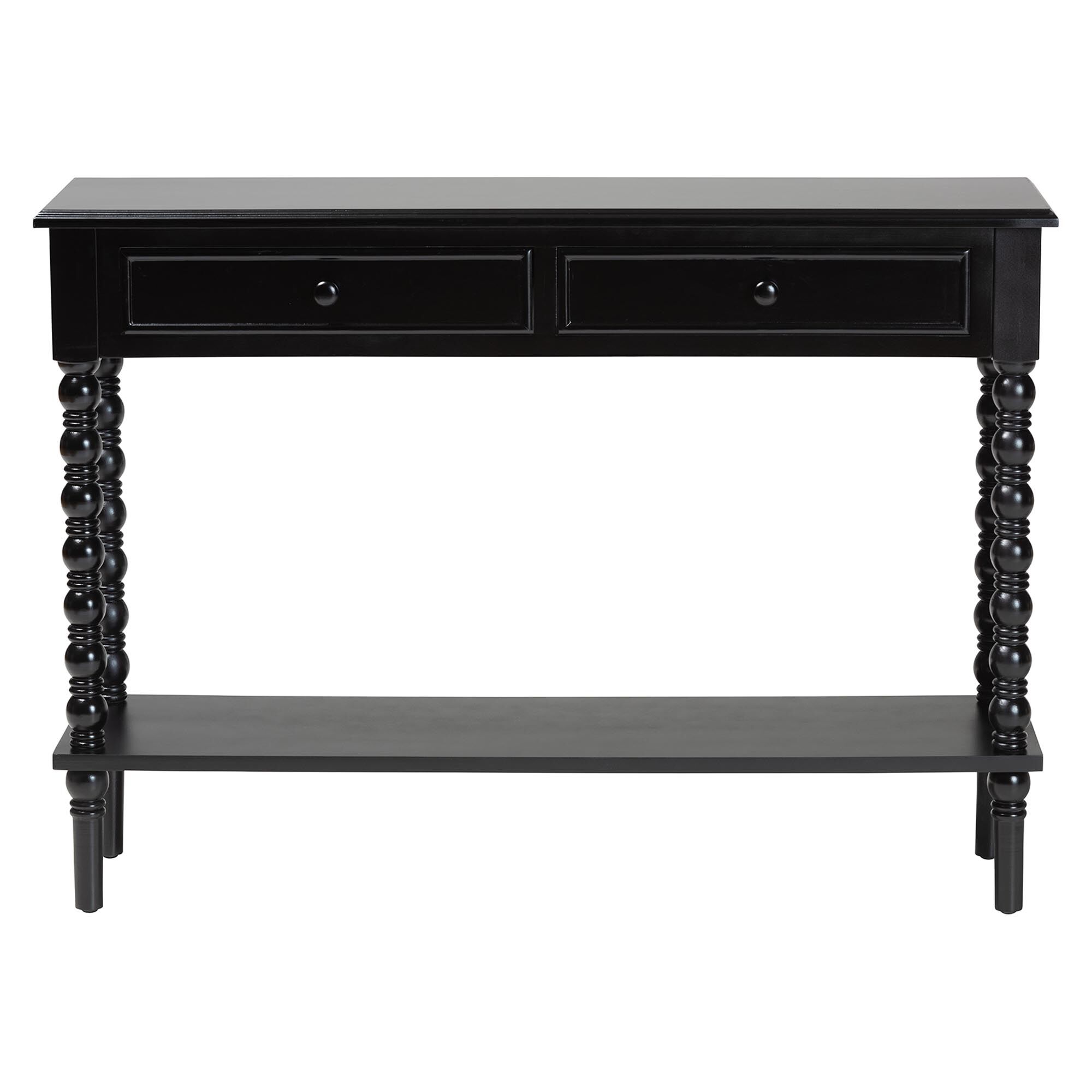 Malinda Classic Black Wood 2-Drawer Console Table with Spindle Legs, BLACK, alternate image number 3