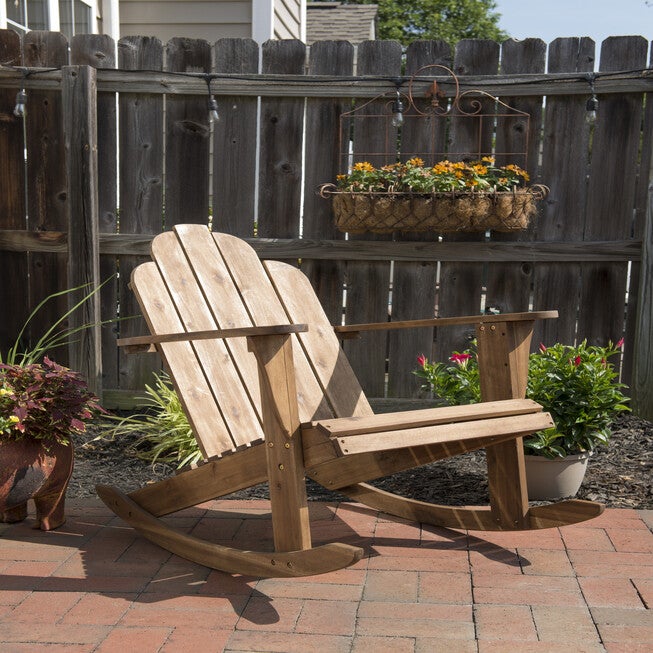 Brylane Roma Rocker Simple Acorn Adirondack Rocker, Brown | Brylane Home