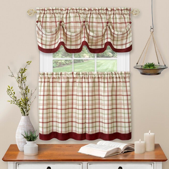 Tattersall Window Curtain Tier Pair and Valance Set - 58x24, , alternate image number null