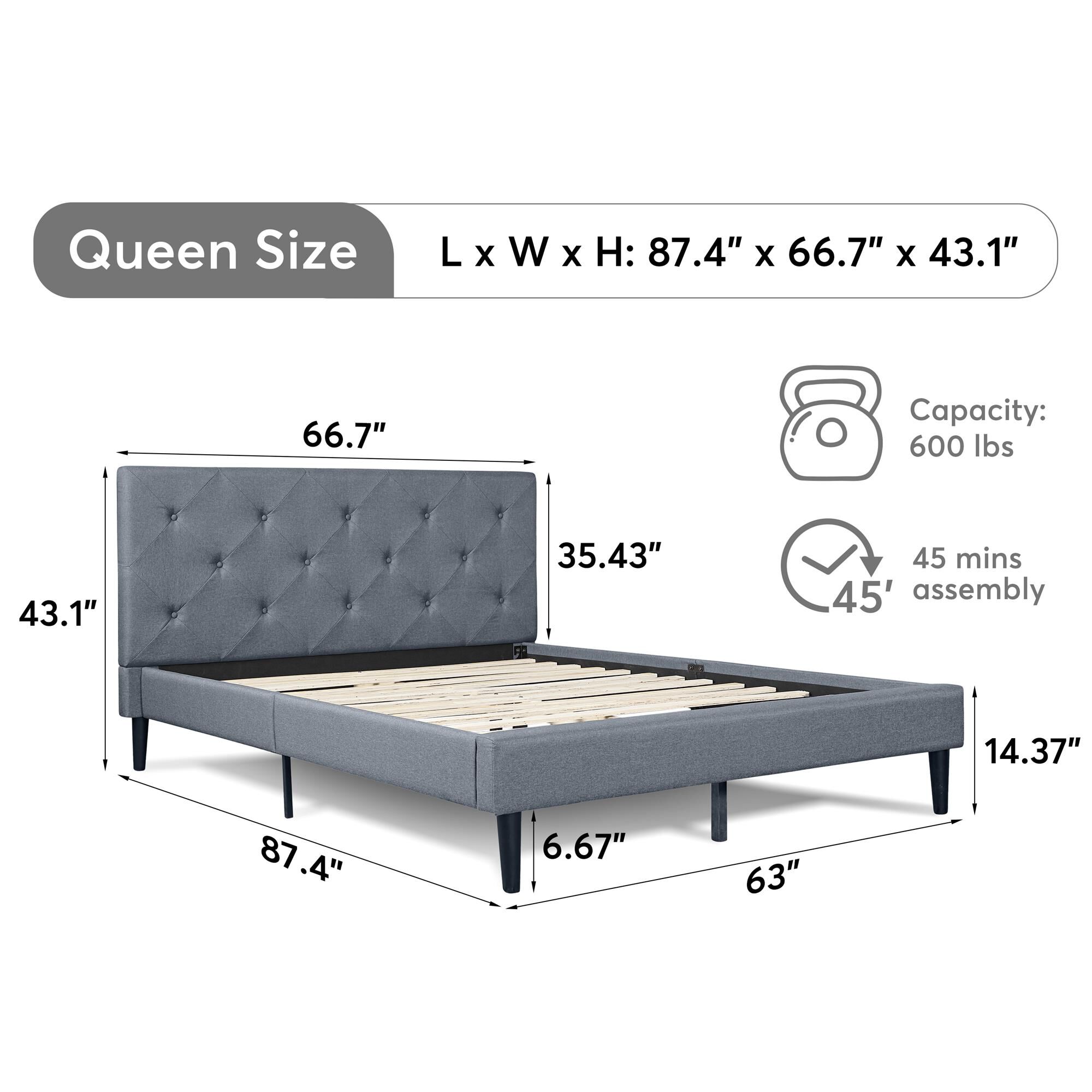 Monticello Platform Bed, Queen, Gray, GRAY, alternate image number 7