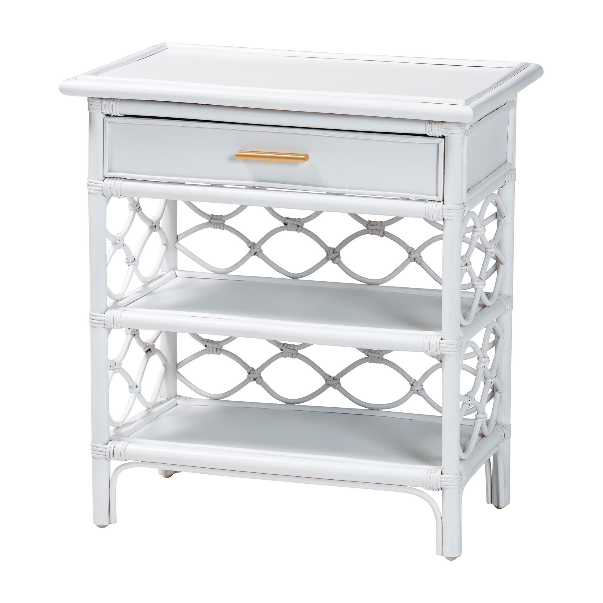 Akane Natural Rattan Nightstand, White, WHITE, alternate image number 1