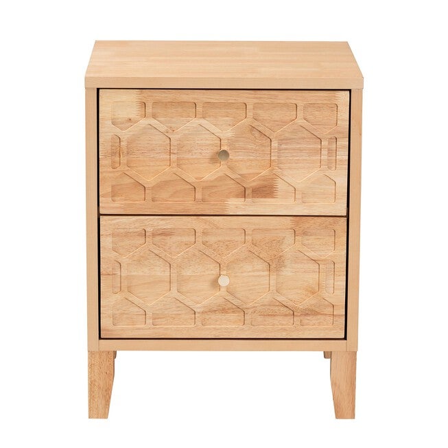Hosea Japandi Carved Honeycomb Natural 2-Drawer Nightstand, NATURAL, alternate image number null