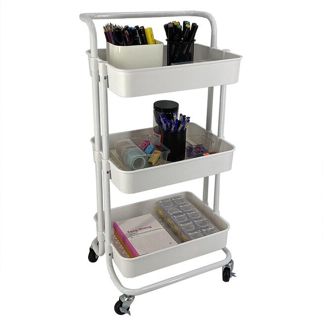 Home Basics 3-Tier Steel Rolling Utility Cart With Locking Wheels, , alternate image number 2