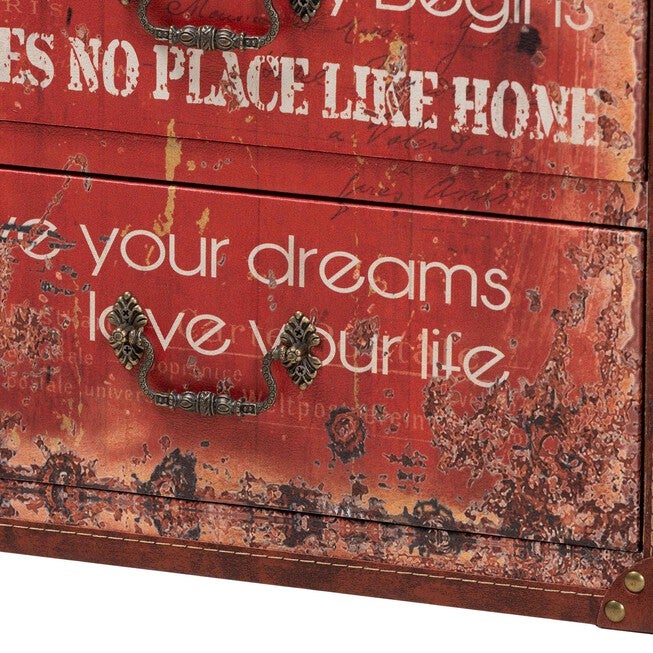 Lorand Vintage Faux Leather and Wood 3-Drawer Storage Trunk, RED, alternate image number null