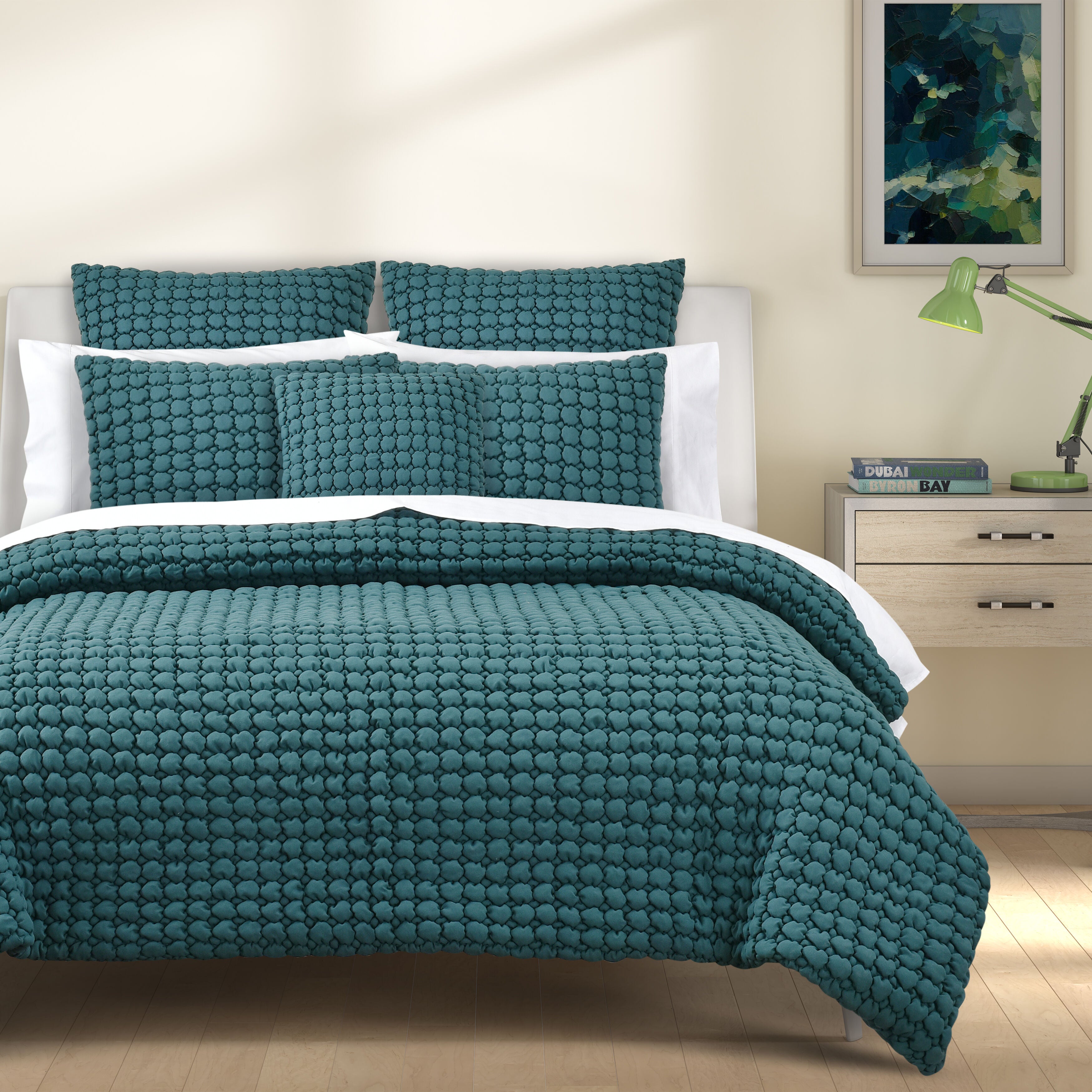 CLOUD PUFF FULL/QUEEN 3PC. QUILT SET, TEAL, hi-res image number 0