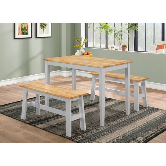 New York Wood Table with 2 Benches, White, NATURAL GRAY, hi-res image number null