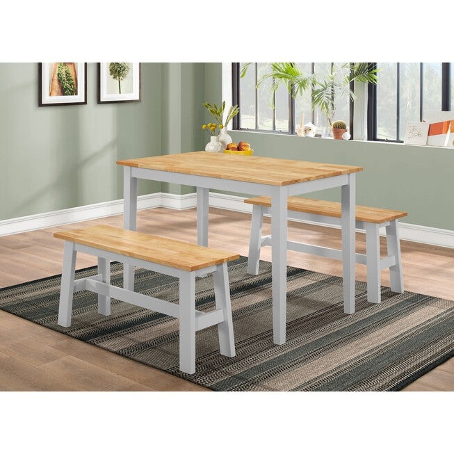 New York Wood Table with 2 Benches, White, NATURAL GRAY, hi-res image number 0
